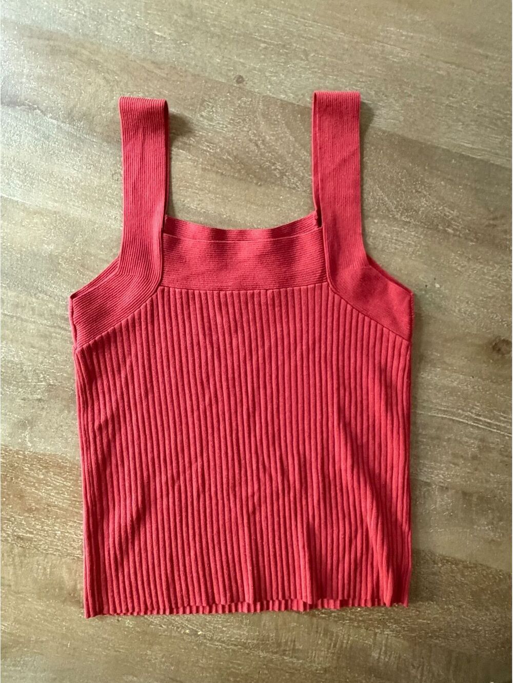 Ann Taylor Red Ribbed Knit Square Neck Tank Top Small Y2K Essential Layering